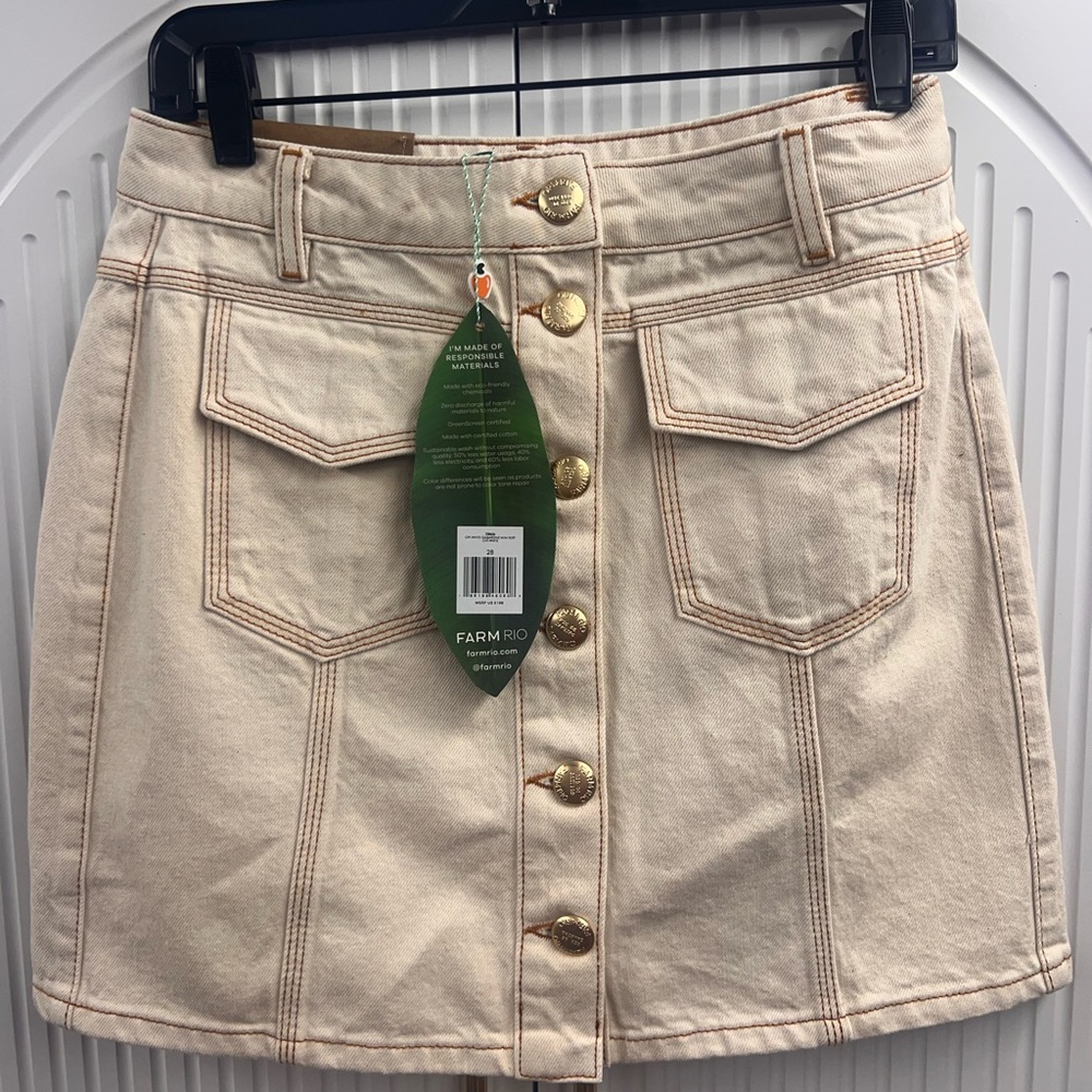 Farm Rio Off-White Cream denim Button-Front Mini Skirt NWT